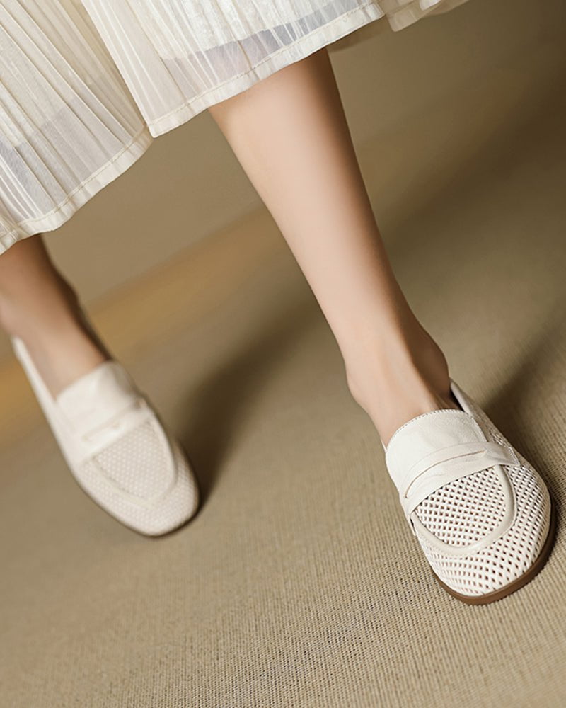 (Clean Up - US 7 ) Woven Braided Leather Casual Flat Loafers