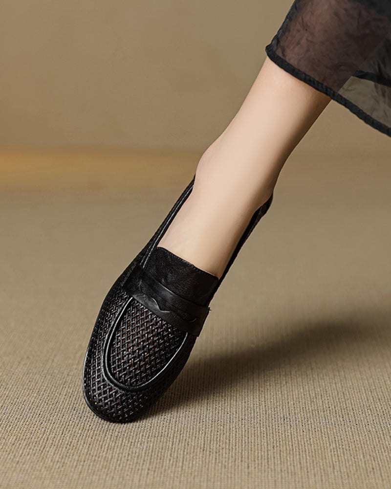 Woven Braided Leather Casual Flat Loafers