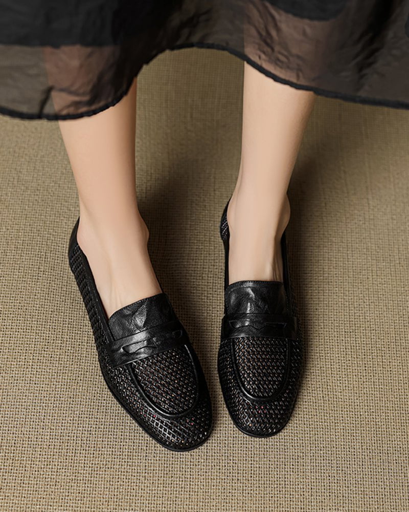 Woven Braided Leather Casual Flat Loafers