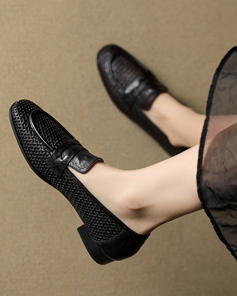 (Clean Up - US 7 ) Woven Braided Leather Casual Flat Loafers