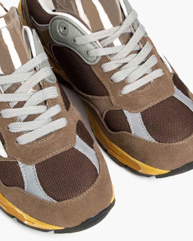 Hand-Finished Worn Look Mixed Material Sneakers