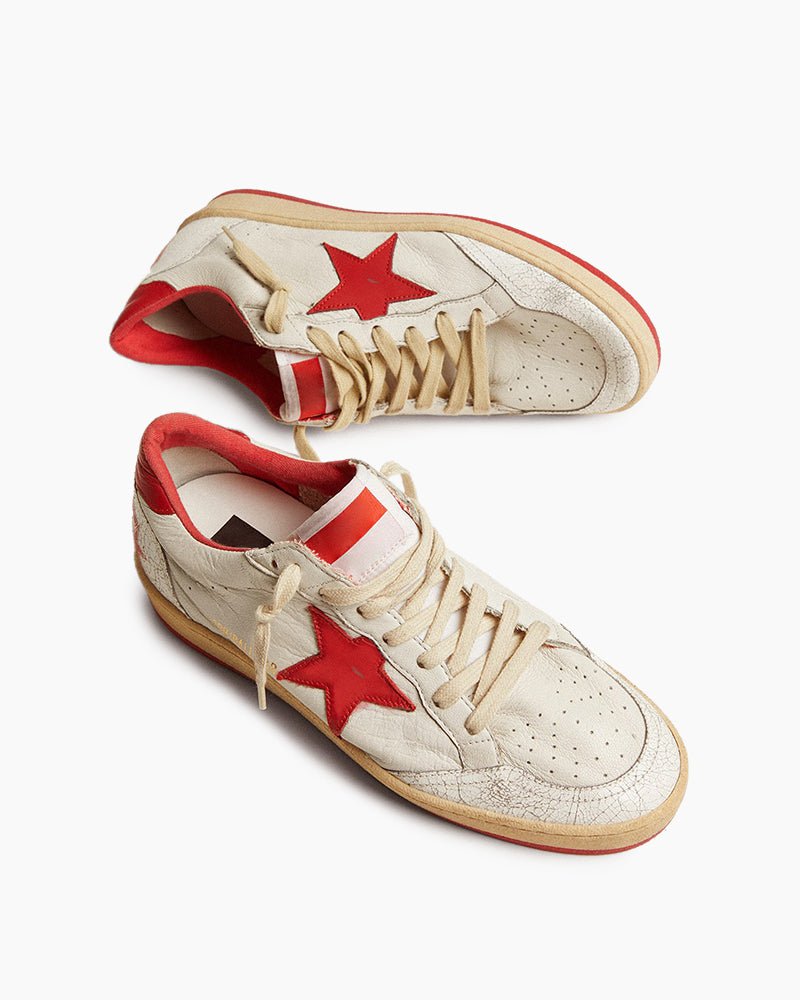 Women's White Nappa Leather Sneaker with Star and Heel Tab