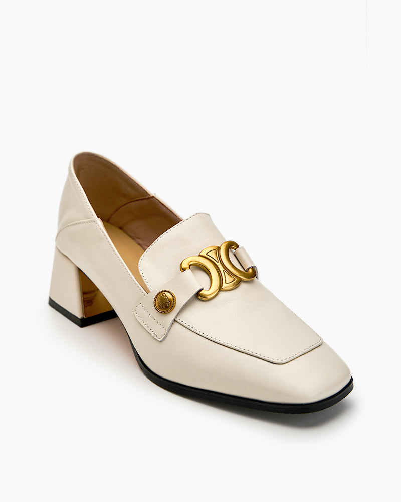 (Clean Up -  US 7.5) Soft Chunky Heel Metal Buckle Loafers