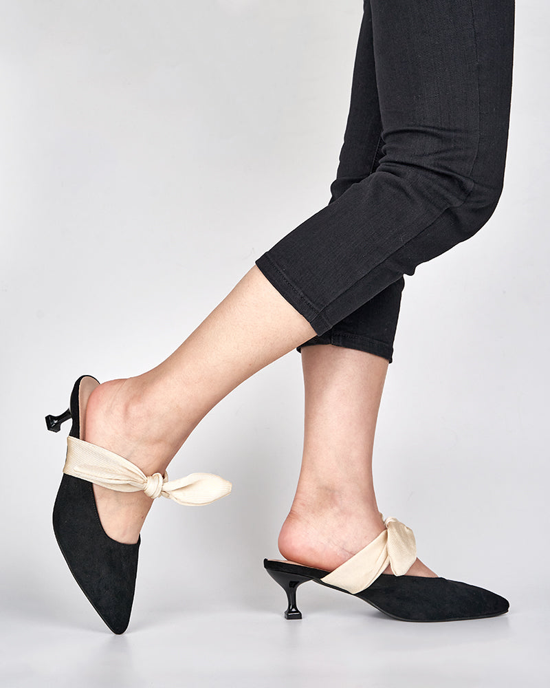 Suede Bow-knot Kitten Heel Mule