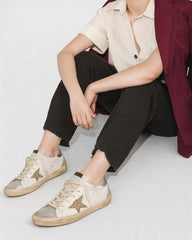 Women’s Coffee Run Leather Low-Top Gold Glitter Star Sneakers