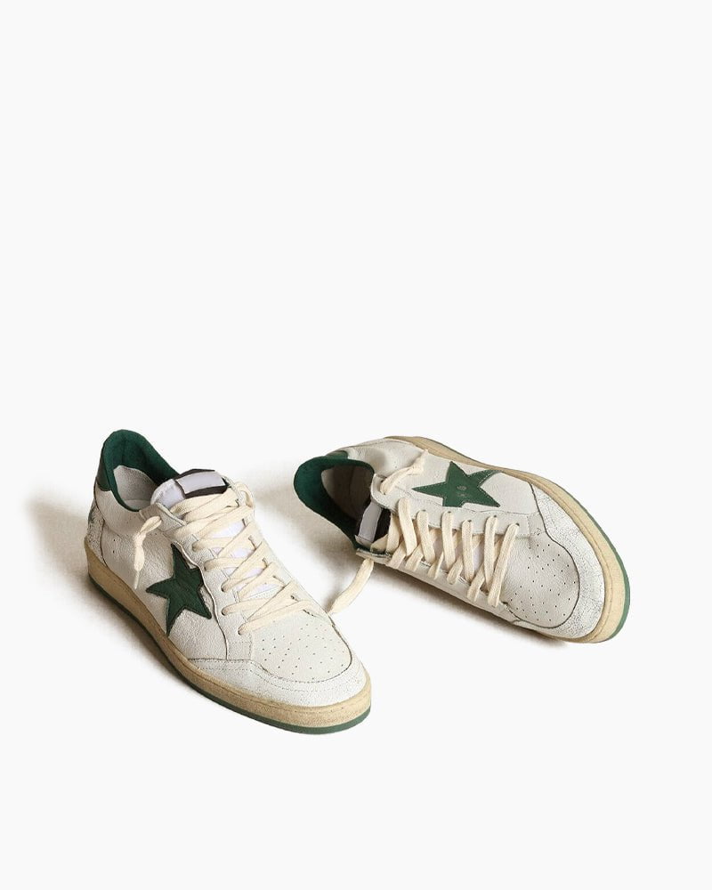 Women's White Nappa Leather Sneaker with Star and Heel Tab