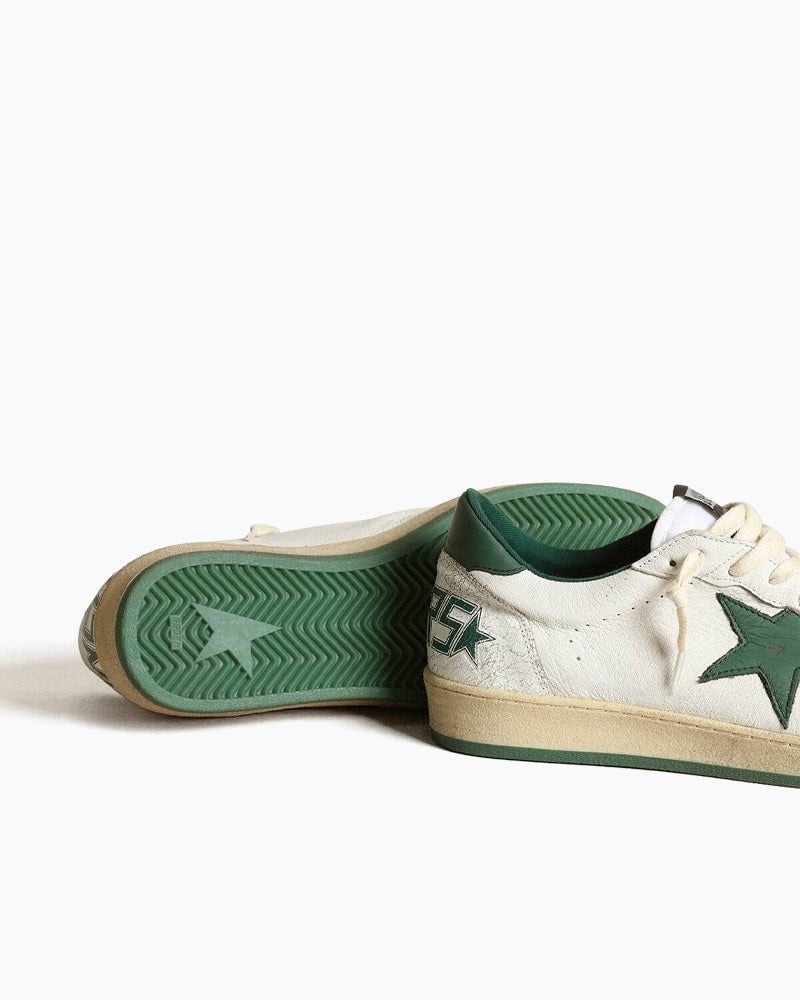 Men's White Nappa Leather Sneaker with Star and Heel Tab