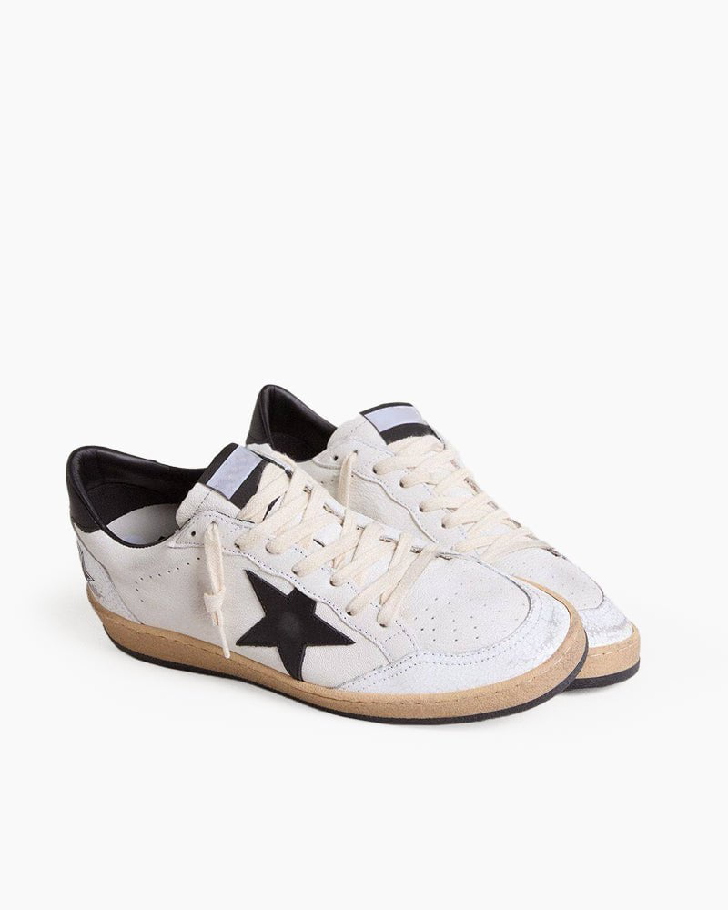 Women's White Nappa Leather Sneaker with Star and Heel Tab