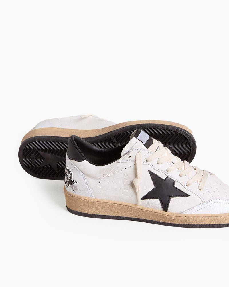 Men's White Nappa Leather Sneaker with Star and Heel Tab