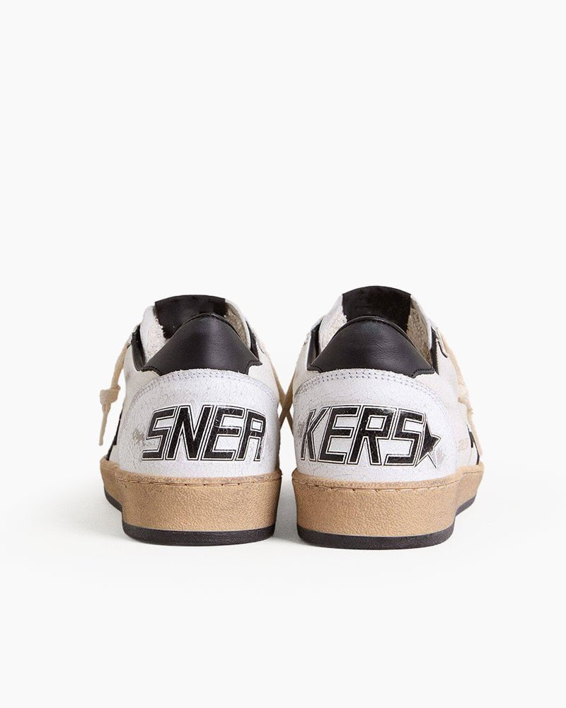 Men's White Nappa Leather Sneaker with Star and Heel Tab