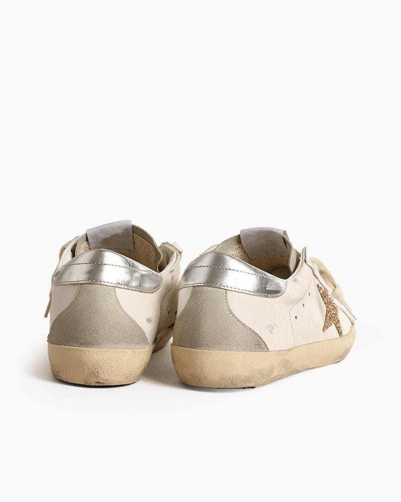 Women’s Coffee Run Leather Low-Top Gold Glitter Star Sneakers