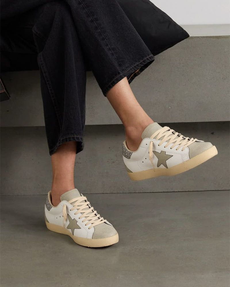 White Nappa Leather Gray Star Sneakers