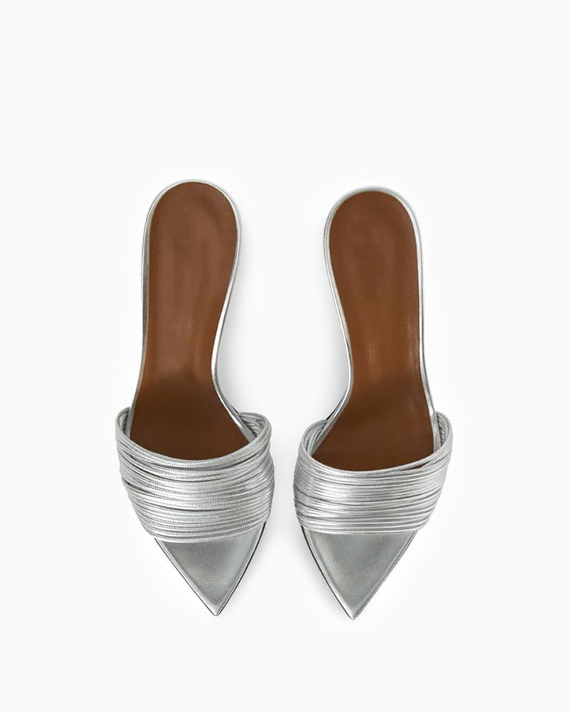 Pleated Metallic Leather High Stiletto Heel Pumps