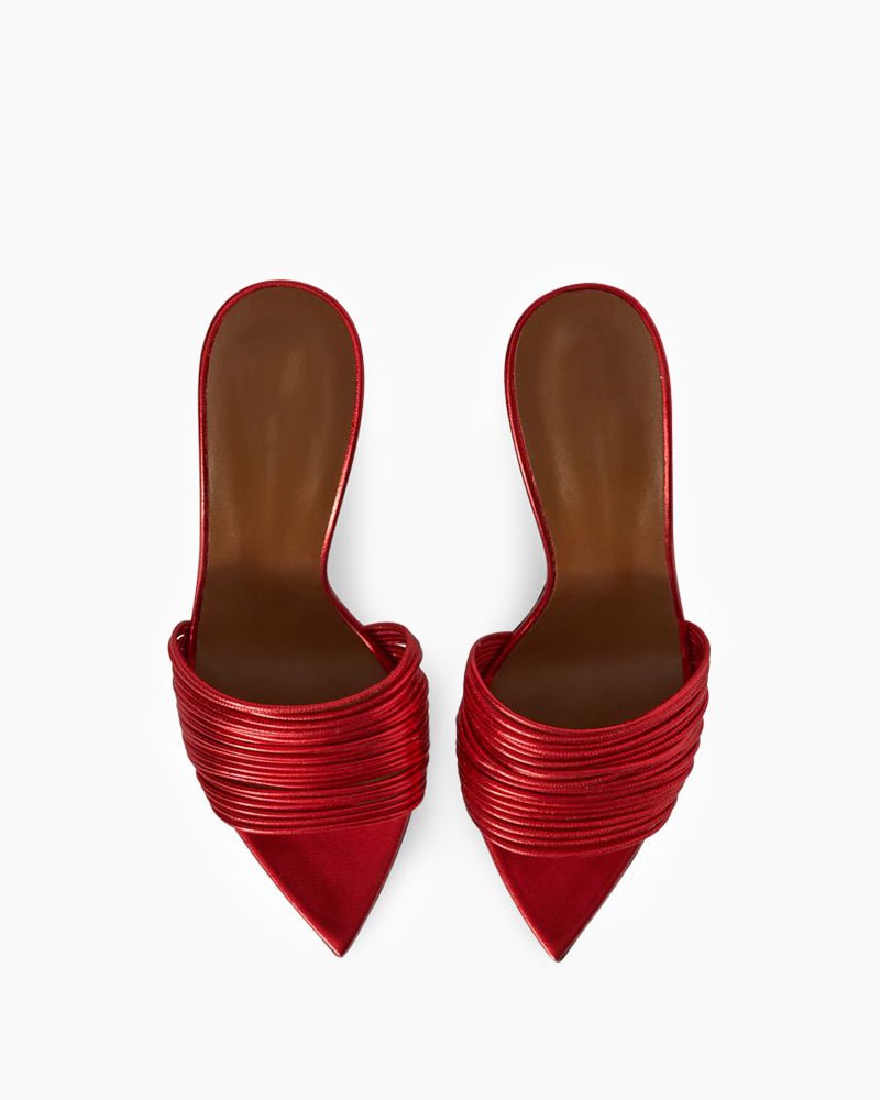 Pleated Metallic Leather High Stiletto Heel Pumps