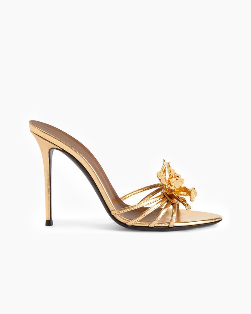 Gold Floral Strappy High Heel Pumps