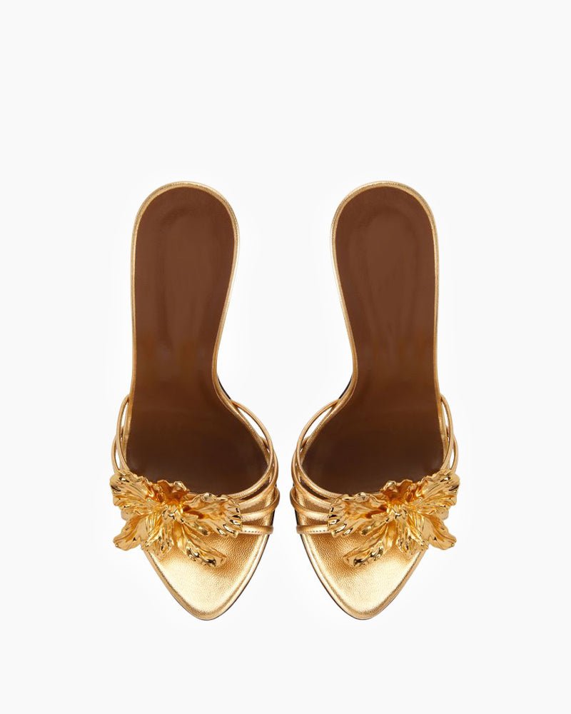Gold Floral Strappy High Heel Pumps