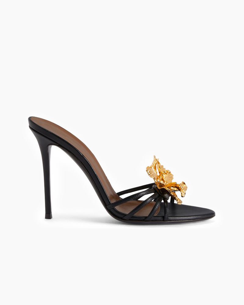 Gold Floral Strappy High Heel Pumps