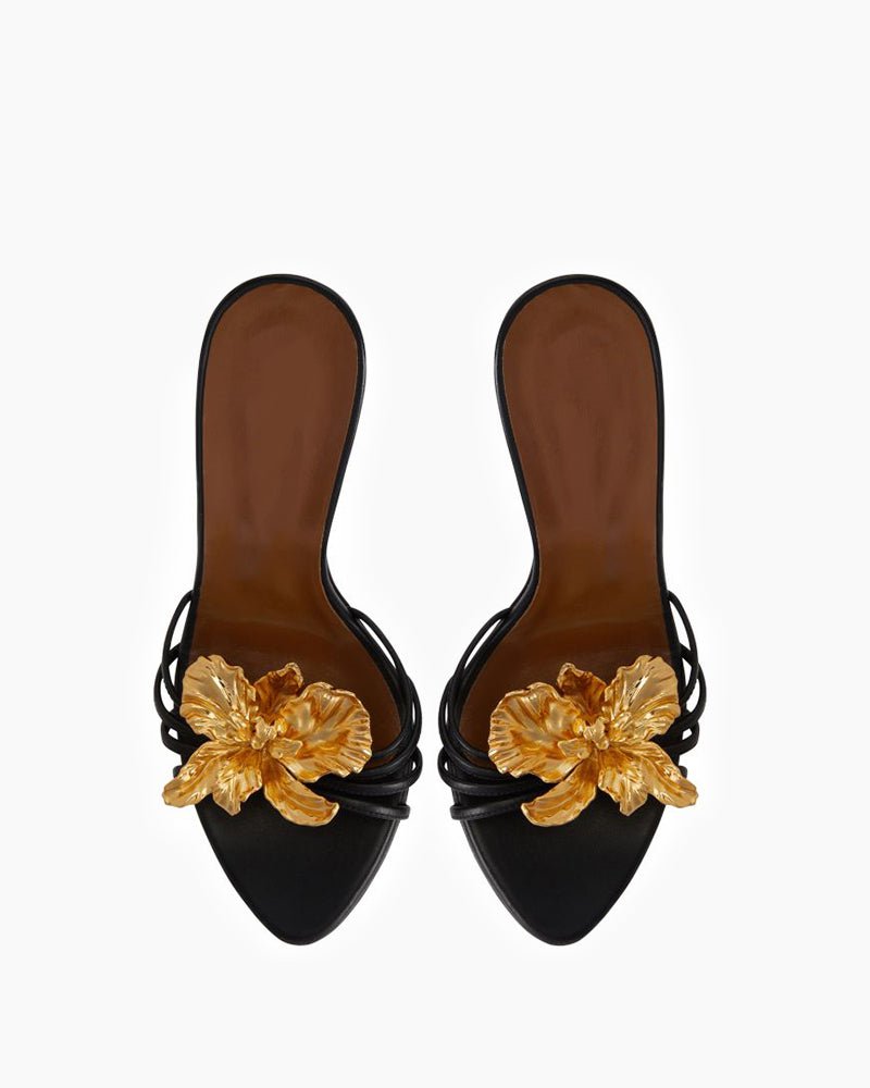 Gold Floral Strappy High Heel Pumps