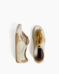 Men's White Nappa Leather Sneakers with Gold Star and Beige Heel Tab