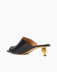 Gold Knot Heel Mules Leather Kitten Heel Pumps