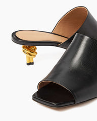Gold Knot Heel Mules Leather Kitten Heel Pumps