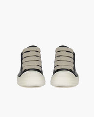 Black Leather Low Top Sneaker for Urban Streetwear Oversized Laces