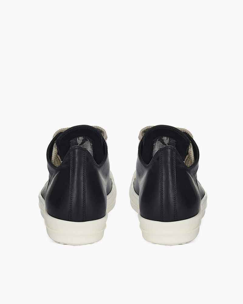 Black Leather Low Top Sneaker for Urban Streetwear Oversized Laces