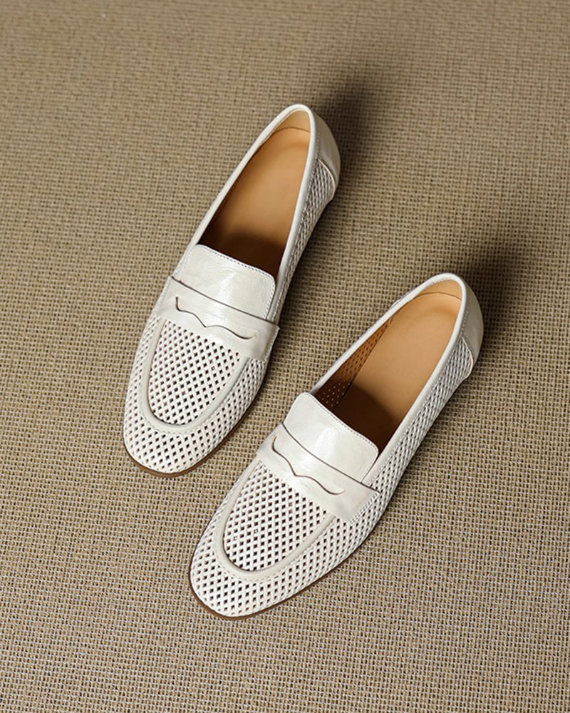 (Clean Up - US 7 ) Woven Braided Leather Casual Flat Loafers