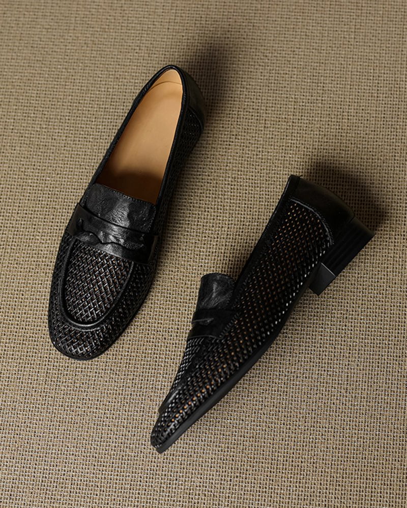 Woven Braided Leather Casual Flat Loafers