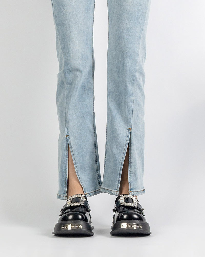 (Clean Up - US 5) Metal Platform Chunky Loafers with Detachable Decoration