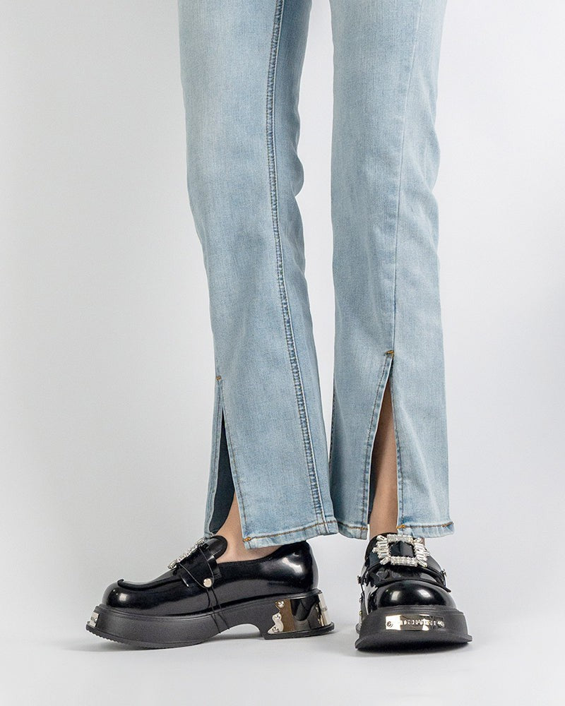 (Clean Up - US 5) Metal Platform Chunky Loafers with Detachable Decoration