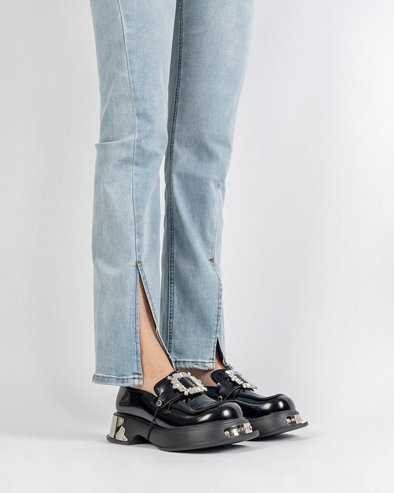 (Clean Up - US 5) Metal Platform Chunky Loafers with Detachable Decoration