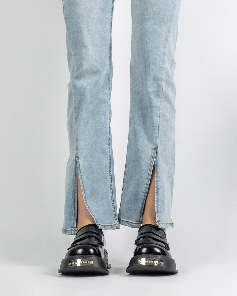 (Clean Up - US 5) Metal Platform Chunky Loafers with Detachable Decoration