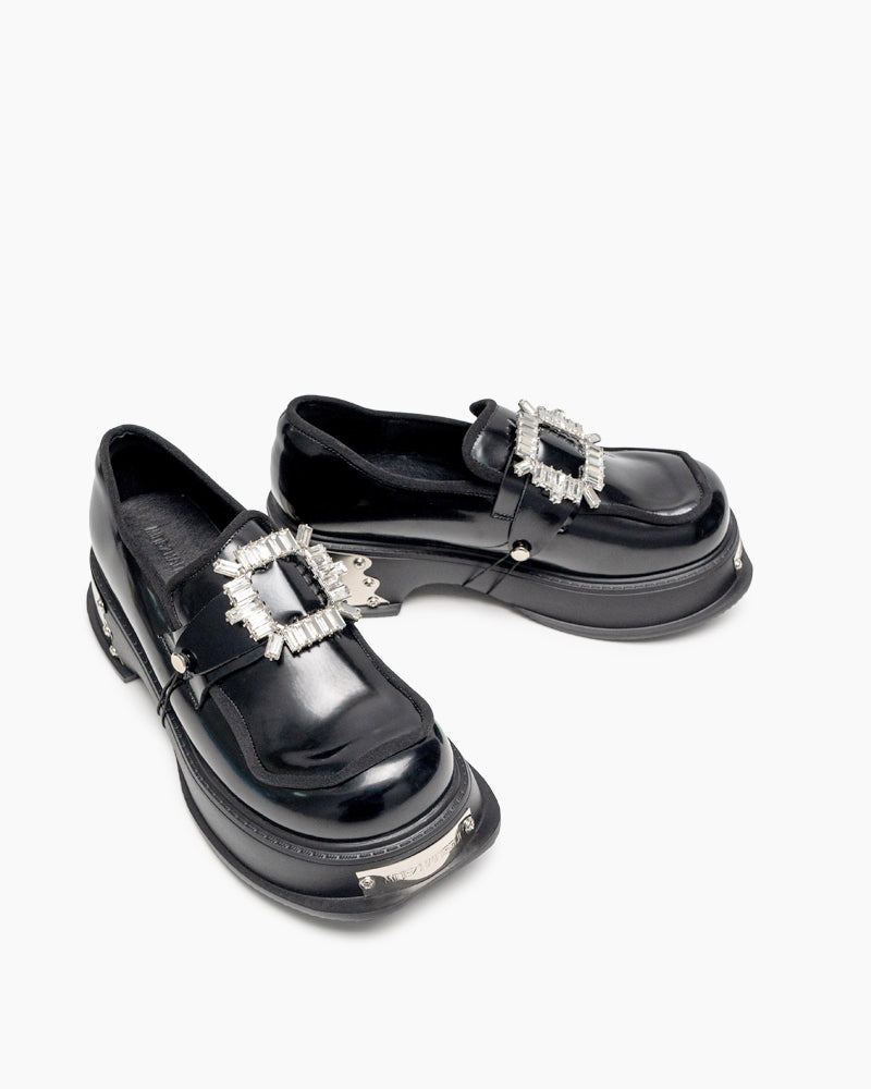 (Clean Up - US 5) Metal Platform Chunky Loafers with Detachable Decoration