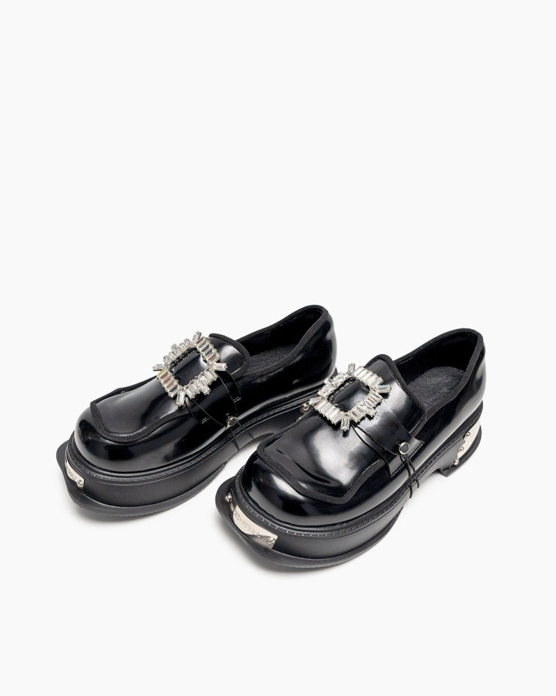 (Clean Up - US 5) Metal Platform Chunky Loafers with Detachable Decoration