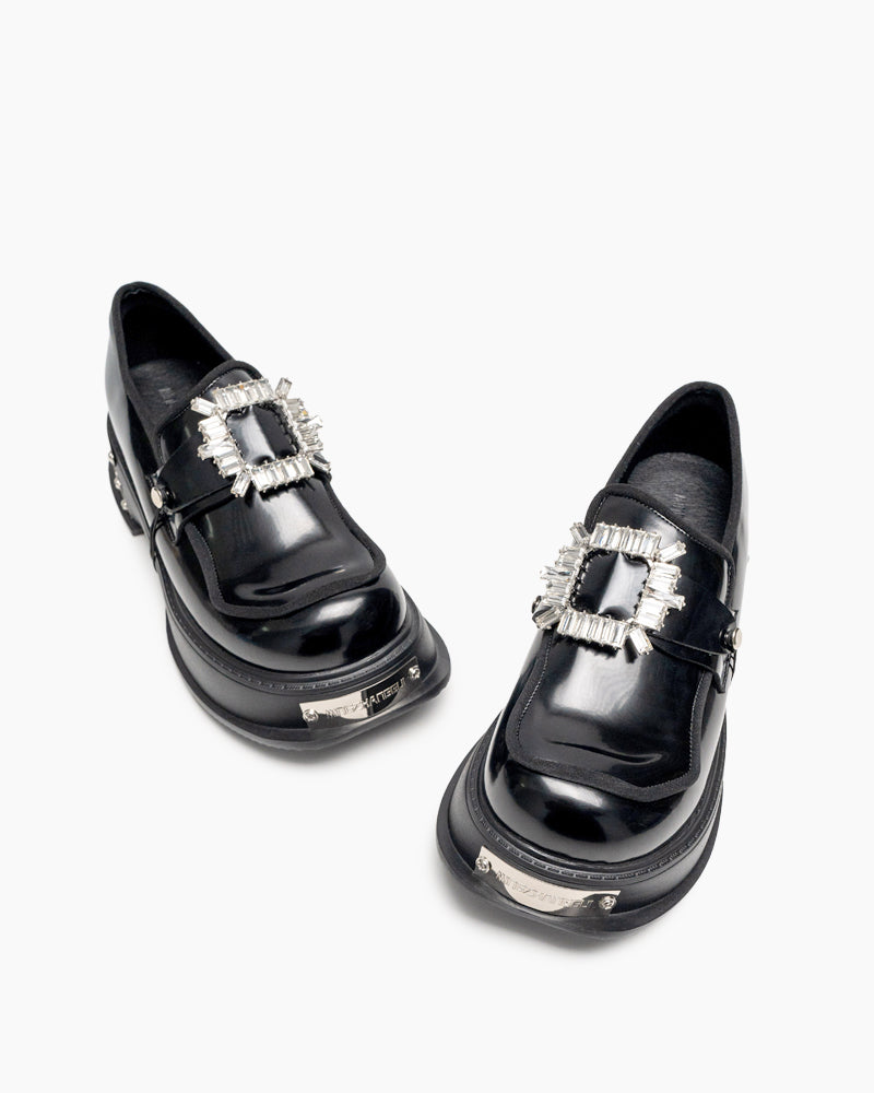 (Clean Up - US 5) Metal Platform Chunky Loafers with Detachable Decoration