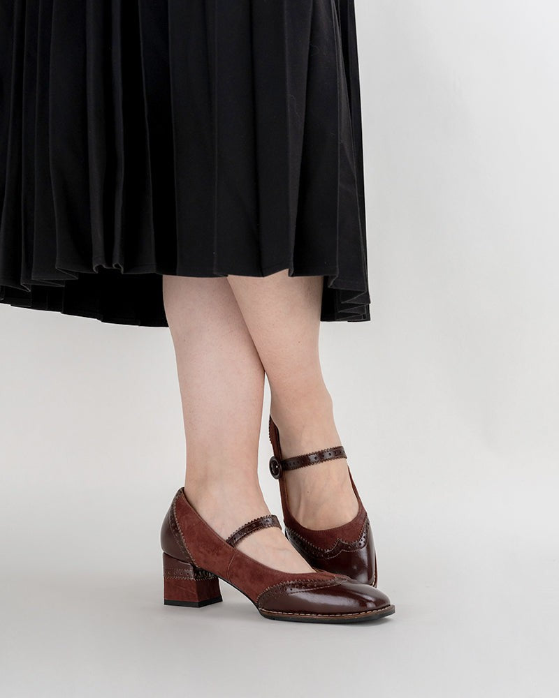 (Clean Up - US 7) Mary Jane Platform Mid Heel Oxfords Dress Shoes