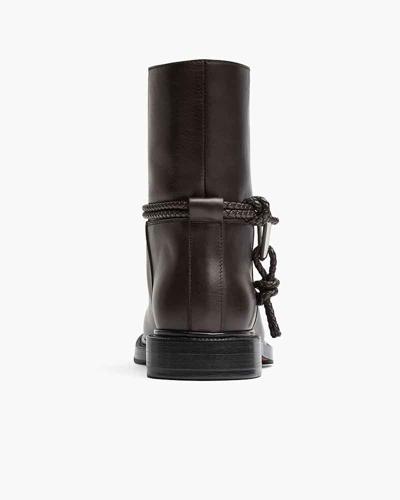 Smooth Leather Booties Metal Triangle Knot Detail Strap