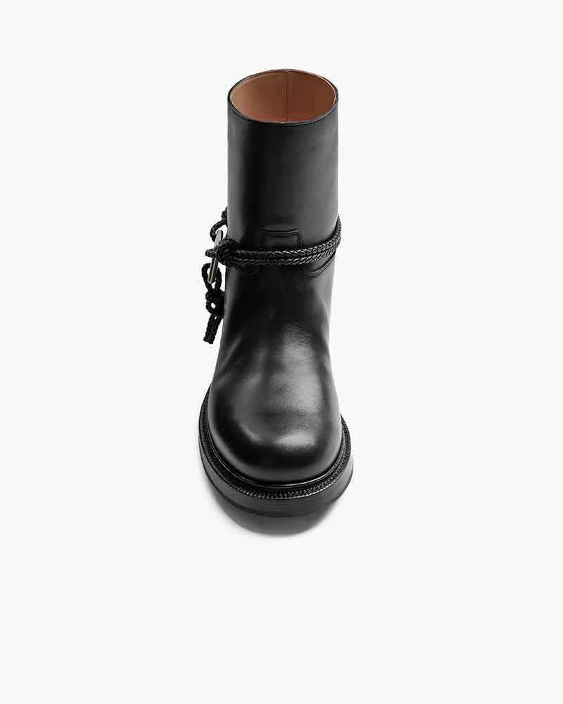 Smooth Leather Booties Metal Triangle Knot Detail Strap