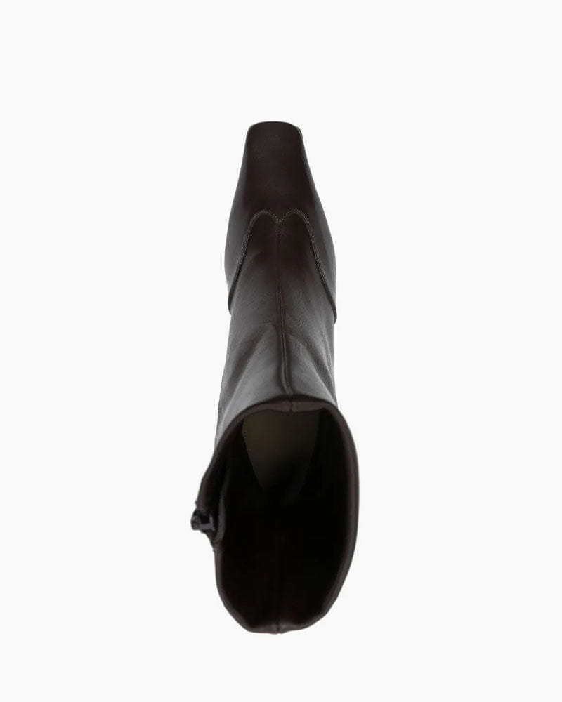 Square Toe Leather Booties High Block Heel Zip Closure