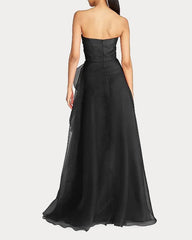 (Clean Up - 6 ) Draped Tulle Gown Evening Dress with Organza Ruffle