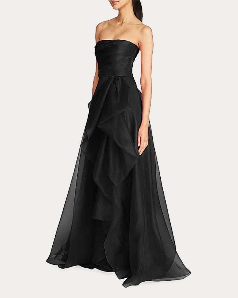 (Clean Up - 6 ) Draped Tulle Gown Evening Dress with Organza Ruffle